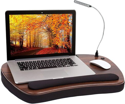 مكتب كمبيوتر محمول من إسفنج الذاكرة ذو حجم كبير من الخشب من صوفيا سام مع ضوء USB قابل للفصل وفتحة للكمبيوتر اللوحي (أسود) يدعم أجهزة الكمبيوتر المحمولة حتى 20 بوصة in Kuwait