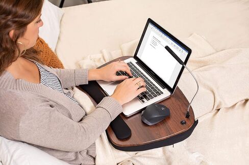 مكتب كمبيوتر محمول من إسفنج الذاكرة ذو حجم كبير من الخشب من صوفيا سام مع ضوء USB قابل للفصل وفتحة للكمبيوتر اللوحي (أسود) يدعم أجهزة الكمبيوتر المحمولة حتى 20 بوصة in Kuwait