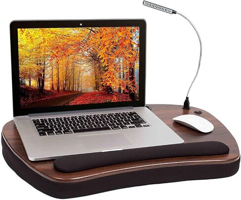مكتب كمبيوتر محمول من إسفنج الذاكرة ذو حجم كبير من الخشب من صوفيا سام مع ضوء USB قابل للفصل وفتحة للكمبيوتر اللوحي (أسود) يدعم أجهزة الكمبيوتر المحمولة حتى 20 بوصة in Saudi Arabia