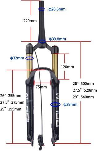 BOLANY 26/27.5/29 بوصة شوكة تعليق من سبائك المغنيسيوم للدراجة MTB، توجيه مدبب وشوكة أمامية مستقيمة (قفل يدوي - قفل عن بعد) in Kuwait