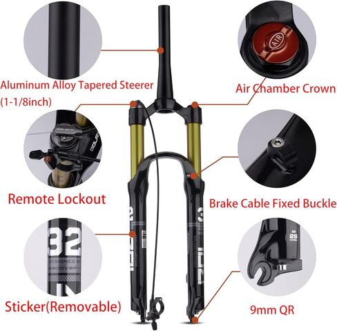 BOLANY 26/27.5/29 بوصة شوكة تعليق من سبائك المغنيسيوم للدراجة MTB، توجيه مدبب وشوكة أمامية مستقيمة (قفل يدوي - قفل عن بعد) in Kuwait