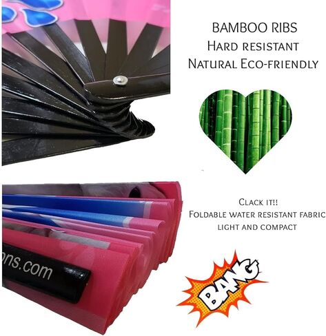 مروحة CTT قابلة للطي - C U N T - مصنوعة من الخيزران والنايلون - الأنشطة الخارجية لحفلات مهرجان Rave EDM - ملحقات المهرجان. (الكلس) in Kuwait