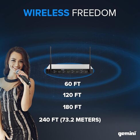 مجموعة Gemini Sound UHF-04M اللاسلكية الاحترافية مكونة من 4 ميكروفونات محمولة وجهاز استقبال للدي جي أو الكاريوكي أو الأداء المسرحي أو نظام PA، أربع عبوات in Saudi Arabia