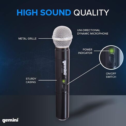مجموعة Gemini Sound UHF-04M اللاسلكية الاحترافية مكونة من 4 ميكروفونات محمولة وجهاز استقبال للدي جي أو الكاريوكي أو الأداء المسرحي أو نظام PA، أربع عبوات in Saudi Arabia