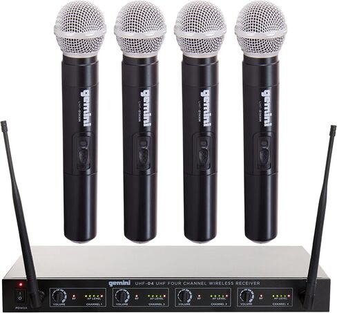 مجموعة Gemini Sound UHF-04M اللاسلكية الاحترافية مكونة من 4 ميكروفونات محمولة وجهاز استقبال للدي جي أو الكاريوكي أو الأداء المسرحي أو نظام PA، أربع عبوات in Saudi Arabia