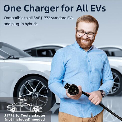 شاحن NEMA 14-50 المستوى 2 EV (32 أمبير، 220 فولت - 240 فولت، 16 قدم)، شاحن سيارة كهربائي محمول خارجي مع تيار قابل للتعديل ومؤقت تأخير in Kuwait