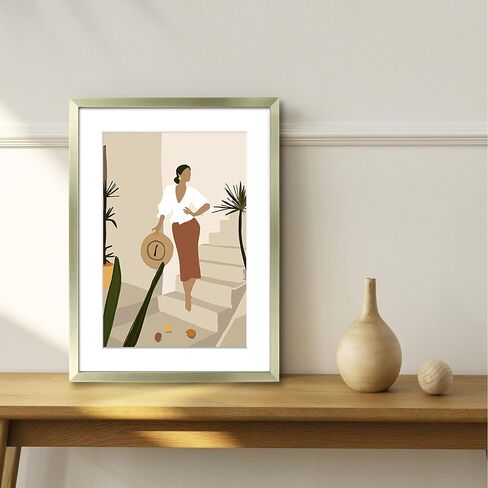 ArtbyHannah 11x14 Gold Picture Frames Set with Minimalist Modern Woman Wall Art Decor- Made to Display Photo 8x10 with Mat, Set of 6 in Saudi Arabia