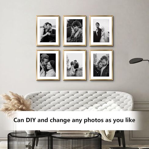ArtbyHannah 11x14 Gold Picture Frames Set with Minimalist Modern Woman Wall Art Decor- Made to Display Photo 8x10 with Mat, Set of 6 in Saudi Arabia