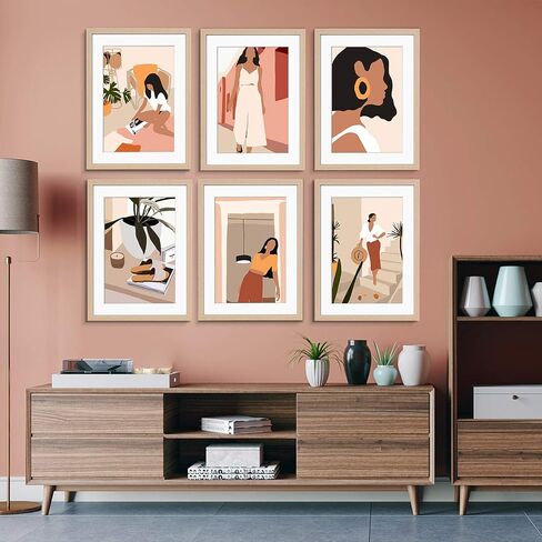 ArtbyHannah 11x14 Gold Picture Frames Set with Minimalist Modern Woman Wall Art Decor- Made to Display Photo 8x10 with Mat, Set of 6 in Saudi Arabia
