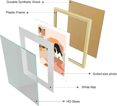 ArtbyHannah 11x14 Gold Picture Frames Set with Minimalist Modern Woman Wall Art Decor- Made to Display Photo 8x10 with Mat, Set of 6 in Saudi Arabia