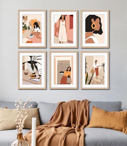 ArtbyHannah 11x14 Gold Picture Frames Set with Minimalist Modern Woman Wall Art Decor- Made to Display Photo 8x10 with Mat, Set of 6 in Saudi Arabia