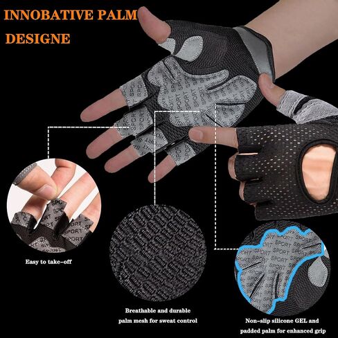 قفازات التمرين للرجال والنساء، قفازات رفع الأثقال لممارسة الرياضة، قفازات الصيد، قفازات ركوب الدراجات بدون أصابع قابلة للتنفس، صالة الألعاب الرياضية، اللياقة البدنية، التدريب، مضادة للانزلاق، مقاس مريح - أسود (L) in Kuwait