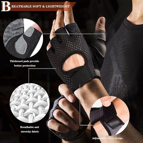 قفازات التمرين للرجال والنساء، قفازات رفع الأثقال لممارسة الرياضة، قفازات الصيد، قفازات ركوب الدراجات بدون أصابع قابلة للتنفس، صالة الألعاب الرياضية، اللياقة البدنية، التدريب، مضادة للانزلاق، مقاس مريح - أسود (L) in Kuwait