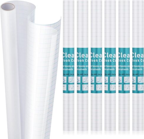 Tatuo Clear Paper Roll for Books 13.5" x 5' Clear Self Adhesive Book Cover Plastic Protector Self Adhesive Protective Liner for Files Documents(18 Rolls) in Kuwait