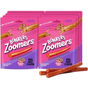 Bonkers Zoomers, Soft & Chewy BBQ Beef Flavored Dog Treats, 5.6oz, Dog Treats, Treats for Training, for All Breeds and Ages, Food Topper, Resealable Pouch (8 Pack)
