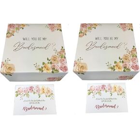 Set of 2 Bridesmaids Proposal Gift Boxes 8x8x4 in, with Rose Gold Foil Letters & Matching Proposal Cards. (2 Bridesmaids, 2)