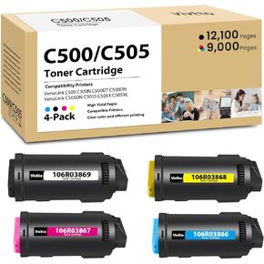 Versalink C500 C505 Extra High Capticy Toner Cartridge Replacement for Xerox 106R03869 106R03866 106R03867 106R03868 Toner for VersaLink C500 C500N C500DT C500DN C505DN C505S C505X Printer Ink 4-Pack