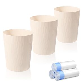 UUJOLY Small Trash Can Wastebasket Garbage Can Container Bins for Bathrooms,Bedroom Room, Kitchens, Offices, Kids Rooms, Dorms, 3 Pack, White