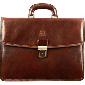 Time Resistance Leather Briefcase - Italian Handmade Leather Laptop Bag - Handbag for Men - Professional Computer Case (Brown)
