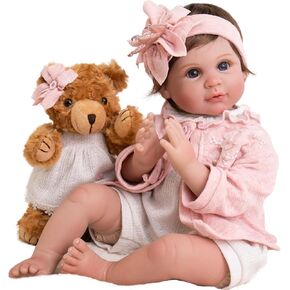 Aori Reborn Baby Dolls 22 inch Lifelike Realistic Baby Girl Doll with Feeding Doll Accessories for Kids 3+