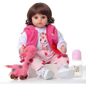 Reborn Baby Doll 19" Realistic Real Life Like Bebe Doll for Girls Boys Curly Hair Muñecas para Niñas Cloth Body and 3/4 Vinyl Limbs with Pacifier & Birth Certificate & Feeding Kit Toys for Kids Age3+