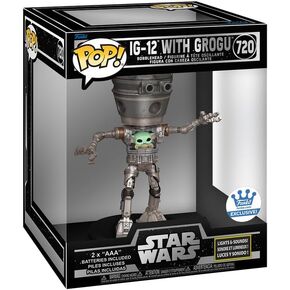 Funko Pop! Star Wars: The Mandalorian Lights and Sounds Deluxe IG-12 with Grogu, 6.75 inches