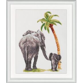 Dutch Stitch Brothers - Counted Cross Stitch Kit - DSB005A - Safari Elephant - White Aida - 15 x 9,8 Inch - Embroidery Kit for Adults
