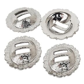 Set of 4, 1-1/4" Saddle Bright Silver Round Slotted Berry Concho