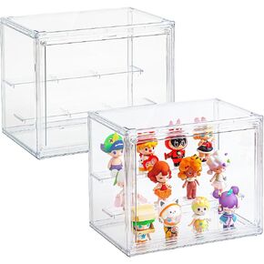 Acrylic Display Cases for Collectibles, Clear Display Case for Figures, 3 Tier Display Shelf Boxes Miniature Display Case, Dustproof and Stackable Action Figure Display Case (1, Small)