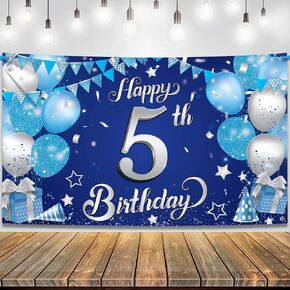 Katchon Happy 5th Banner - Xtralarge ، 72 × 44 بوصة | زخارف حفلة عيد الميلاد الزرقاء الخامسة