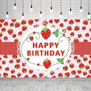 Happy Birthday Backdrop Pink Red Strawberry Lace Little Princess Girls Birthday Theme Party Decorations Strawberry Happy Birthday Backdrop Banner Props