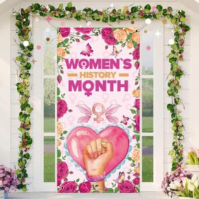Women's History Month Door Cover Women's History Month Photo Backdrop International Womens Day Decorations Banner and Supplies for Home Classroom (36x72 inch (3x6FT))