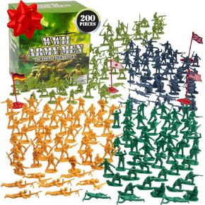 World War II Army Men Toy Action Figure Playset- 200pc Including Soldiers & Flags from The US, Great Britain, Germany & Japan Posed in Realistic Combat Positions- Gift Set for Kids & Collectors