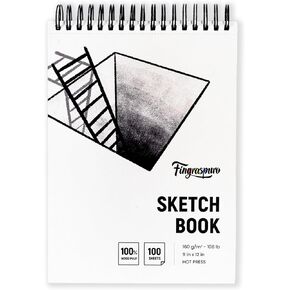 Fingraspuro 9"x12" Sketch Book, 100 Sheets, 108lb/160gsm, Top Spiral Bound Sketch Pad, Art Supplies, Sketchbook for Drawing, Acid-Free Hot Press Drawing Pad, Suitable for Various Art Tools