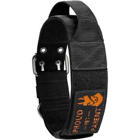 OneTigris Tactical Dog Collar 12 with Handle,2 Inch Wide Nylon Collar for Medium and Large Dogs Heavy Duty Service Dog Collar-Black