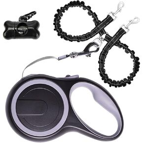 Dual Retractable Dog Leash for Small to Medium Dogs up to 44lbs/20kg – 16ft Extendable with Poop Bags, Non-Slip Grip, One-Button Break & Lock – Ideal for Walking Two Dogs