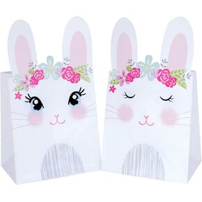 WEEPA 20 Pack Easter Paper Bags for Kids Easter Cute Bunny Paper Treat Bags Party Favor Gift Candy Bags for Birthday Baby Shower