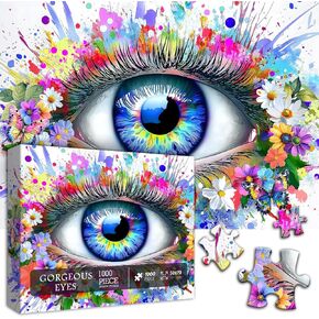 Impossible Puzzle for Adults 1000 Pieces, Eye Flower Abstract Art Puzzle Colorful Gradient, Hard Challenging Butterfly Floral Jigsaw Puzzle