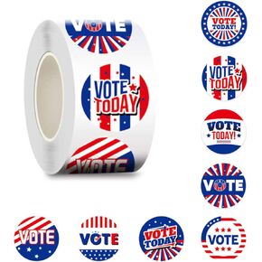 500pcs Vote Stickers, 1Roll I Voted Stickers, 1.5 inch I Voted Today Stickers, 8 Style, I Voted Stickers for Kids Students Adults, Patriotic Sticker Vote Decorations