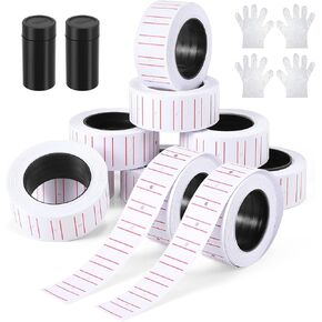MX5500 Price Tag Gun Label Stickers Kit, 10 Rolls 5000pcs Label Stickers & 2 Piece Refill Ink Rolls, White Price Gun Labels and Extra Ink Rollers for Office, Retail Shop or Organization Marking