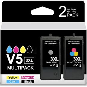 High Pages Verite 5 3XL ReManufactured Ink Cartridge Replacement for Verite 5 XXXL for 55W ECO Verite 55 Eco Verite 65XXXL Verite 5 5XXXL Plus (1 Black/1 Tri-Color, 2 Pack)