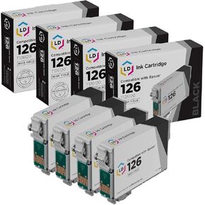 LD Products Remanufactured Replacement for Epson 126 Ink Cartridges T126120 T126 High Yield (Black, 4-Pack) for use in Workforce 435 520 635 645 WF-3520 WF-3530 WF-3540 WF-7010 WF-7510