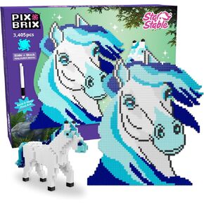 Pix Brix Pixel Art Puzzle Bricks - Star Stable’s Starshine, 3,405 Pieces - Interlocking Building Bricks, Pixelate Your Favorite Horse in 2D or 3D Version - Stem Toys, Ages 6 Plus