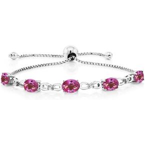 Gem Stone King 925 Sterling Silver Simulated Emerald and White Lab Grown Diamond Adjustable Tennis Bracelet For Women (3.02 Cttw, Adjustable up to 9 inches)