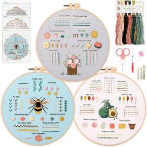 Myfelicity 3 Embroidery kit for Beginners, Beginner Embroidery Kit for Adults. Starter Kits to Learn 28 Different Stitches, Including Fabric with Prints, Threads, Needles, Hoop and Video tutorials…