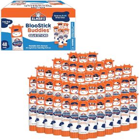 Elmer's BlooStick Buddies Glue Sticks, Disappearing Blue Glue Stick, Anti-Roll Cap, 6g, 48 Count