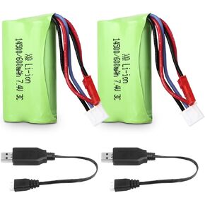 Battery for JM-X2 JM-X5 7.4V Li-ion Battery 600mAh 2 Pack Rechargeable Lithium Battery with JST Plug and USB Charger Cable for Gel Halloween Toys
