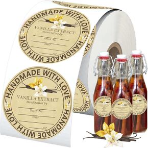 250pcs Vanilla Extract Sticker 2 Inch Round Gloss Brown Homemade Vanilla Labels Christmas Vanilla Homemade with Love Stickers for Handcrafted Vanilla Bottles Jar Kitchen Pantry (2 inch, Color2)