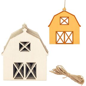 30 Pack 4 Inch Wood Barn Cutouts Unfinished Wood Barn Crafts Wooden Barn Hanging Ornaments DIY Barn Craft Gift Tags for Home Party Decoration
