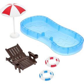 1Sets Beach Miniature Dollhouse Accessories Fairy Garden Accessories Mini Swimming Pool Swimming Circle Beach Chair Set for DIY Fairy Garden Dollhouse Cake Decoration